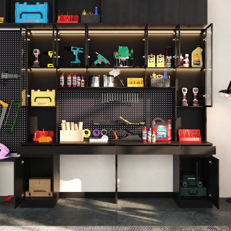 WFX Utility™ Garage Cabinet With Work Table And Light | Wayfair